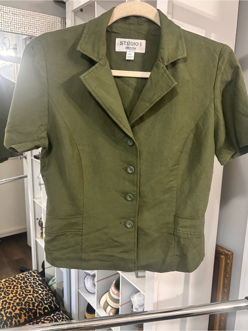 Studio I Olive Green Short-Sleeve Tailored Blazer